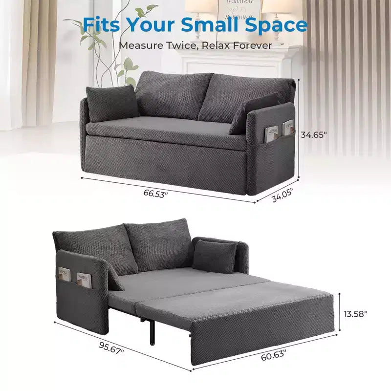 Canapé-lit convertible en MDF, cadre en fer, molletonné à bulles, 169 cm (66,53 po) de large