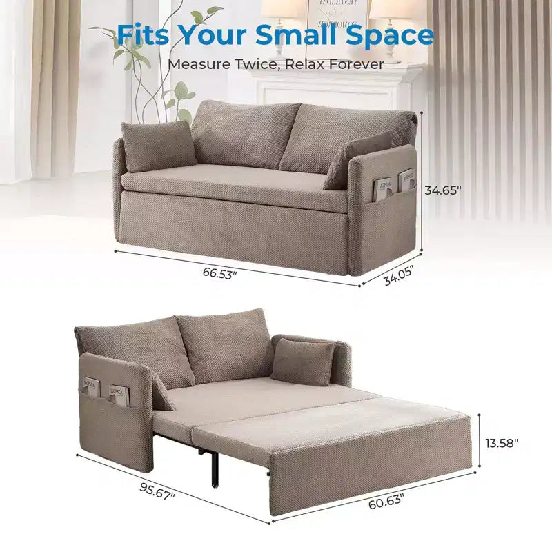 Canapé-lit convertible en MDF, cadre en fer, molletonné à bulles, 169 cm (66,53 po) de large