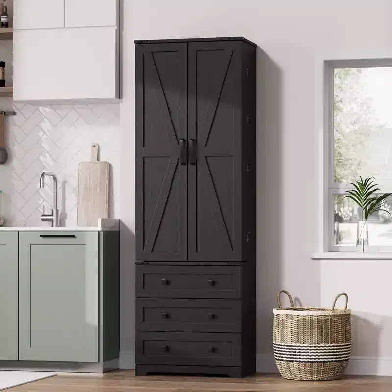 72 Tall Kitchen Pantry Cabinet, Freestanding Large Storage Cupboard with 3 Drawers & Adjustable Shelves, Farmhouse Organizer for Living Room&Kitchen