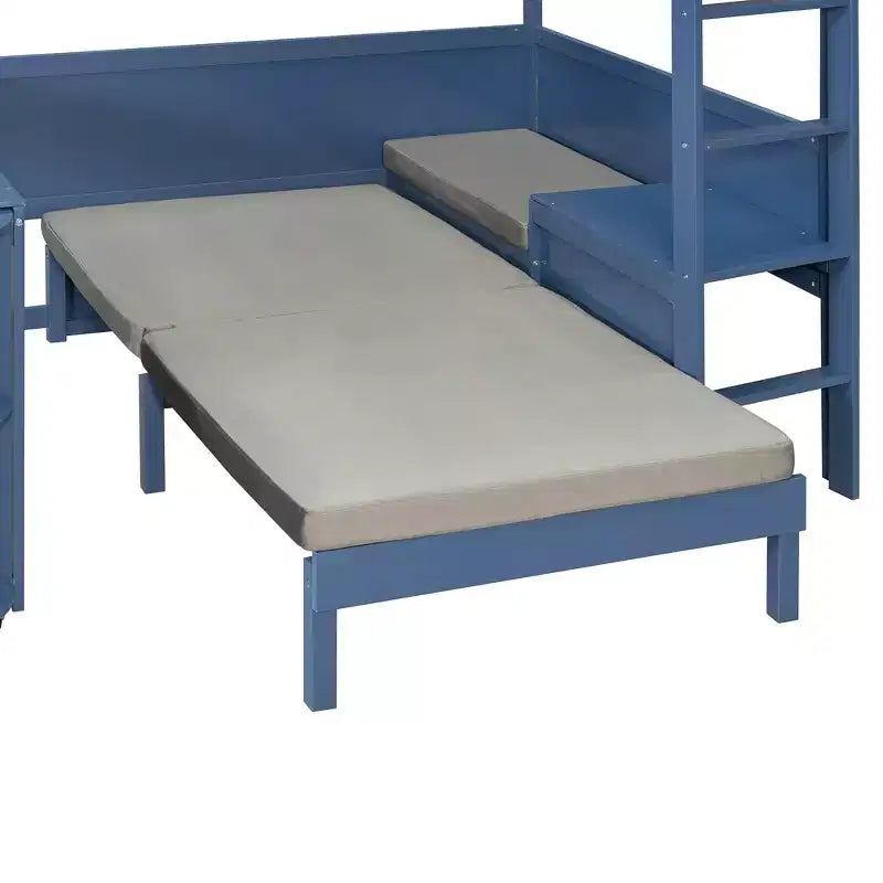 Lit mezzanine complet en contreplaqué, MDF et pin avec bureau, canapé et lumière LED 77,8"L x 97"P x 68,9"H