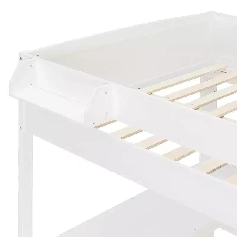 Lit mezzanine complet en contreplaqué, MDF et pin avec bureau, canapé et lumière LED 77,8"L x 97"P x 68,9"H