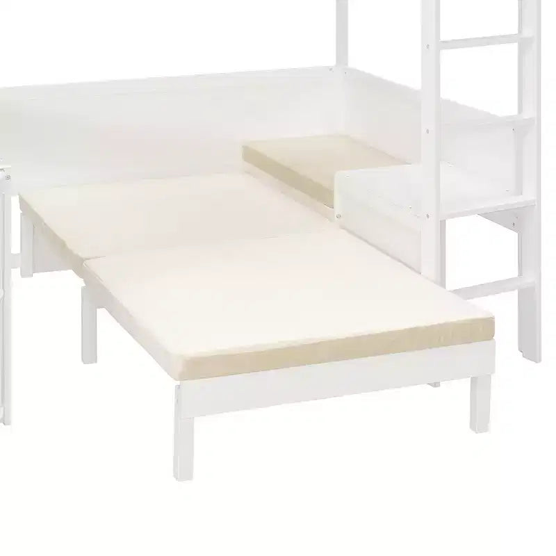 Lit mezzanine complet en contreplaqué, MDF et pin avec bureau, canapé et lumière LED 77,8"L x 97"P x 68,9"H