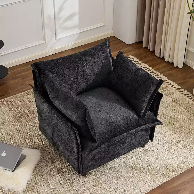 Fauteuil d'appoint surdimensionné 34"L en métal, bois et tissu chenille
