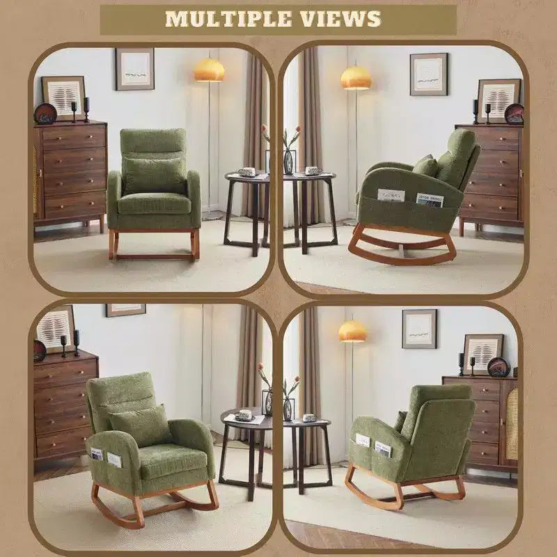 Fauteuil à bascule en bois rembourré en polyester 37"H x 25.6"L