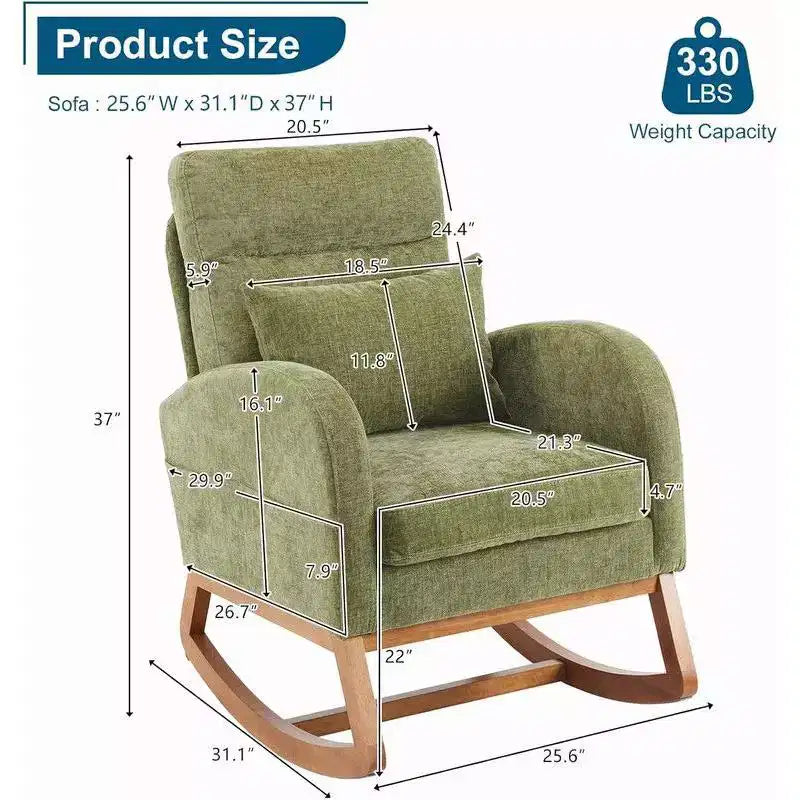 Fauteuil à bascule en bois rembourré en polyester 37"H x 25.6"L