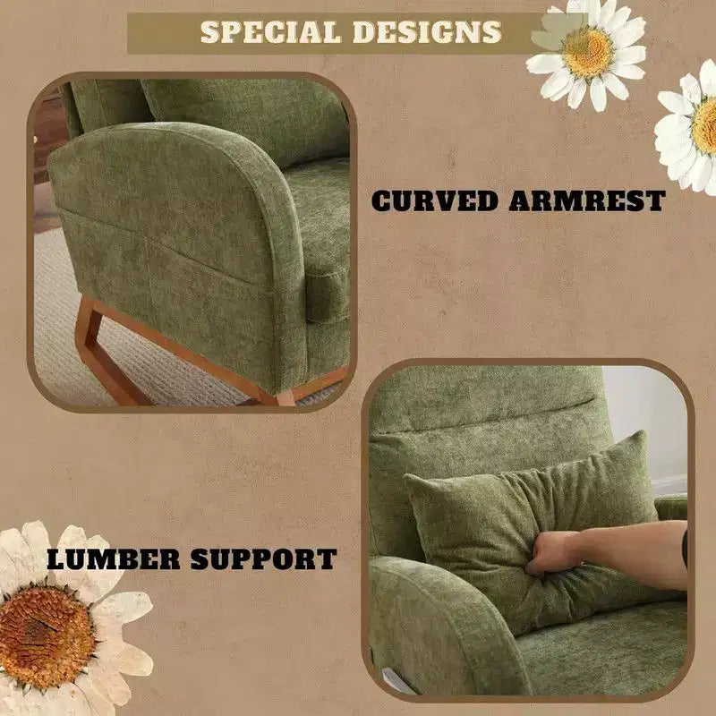 Fauteuil à bascule en bois rembourré en polyester 37"H x 25.6"L