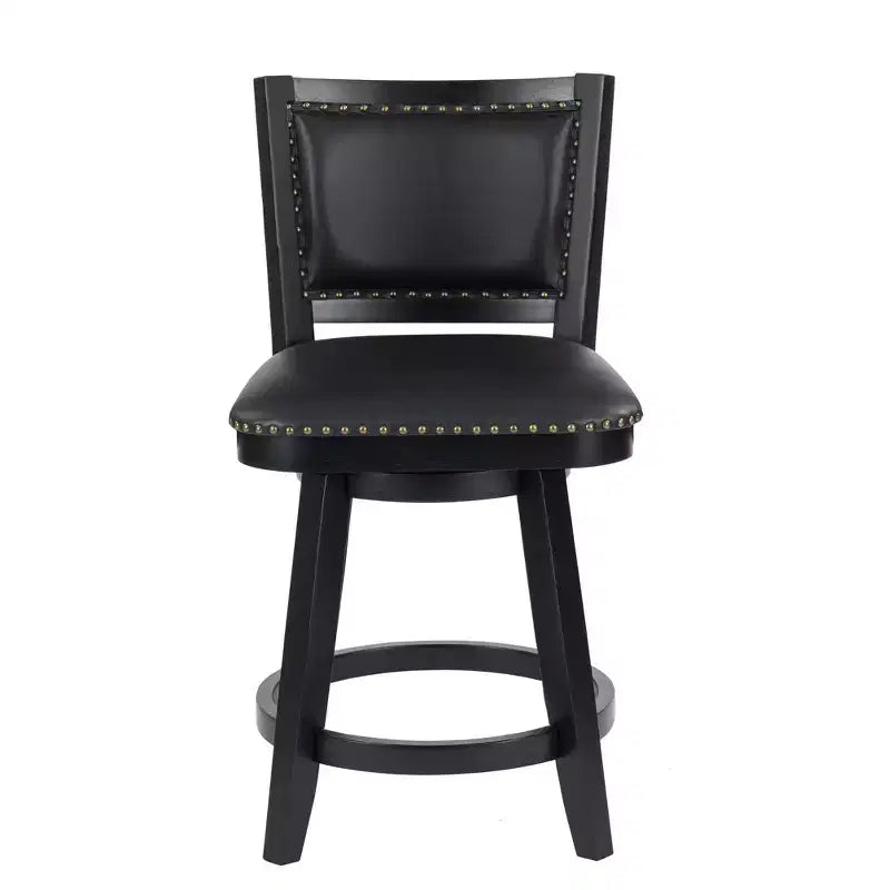 Tabouret de bar pivotant en similicuir et hévéa avec repose-pieds - Hauteur 66 cm