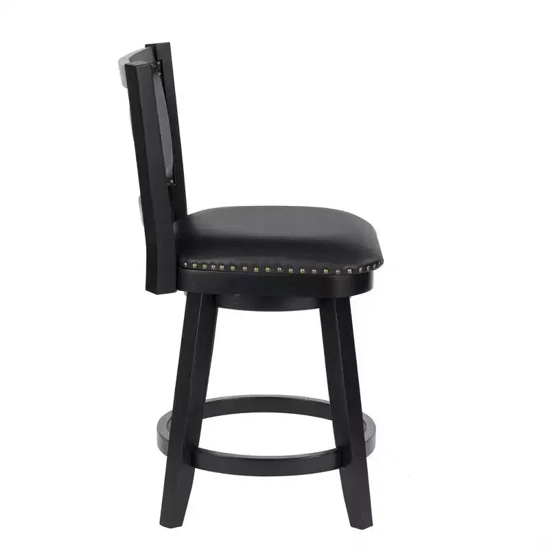 Tabouret de bar pivotant en similicuir et hévéa avec repose-pieds - Hauteur 66 cm