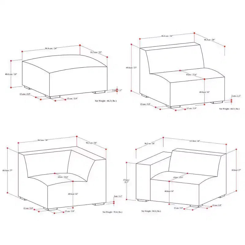 Canapé d'angle droit et pouf en contreplaqué garni de polyester L 294,64 x P 182,88 cm