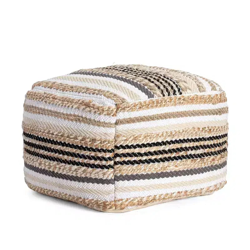 Pouf ottoman carré fait main en jute et polyester avec housse amovible 45,7 cm x 45,7 cm