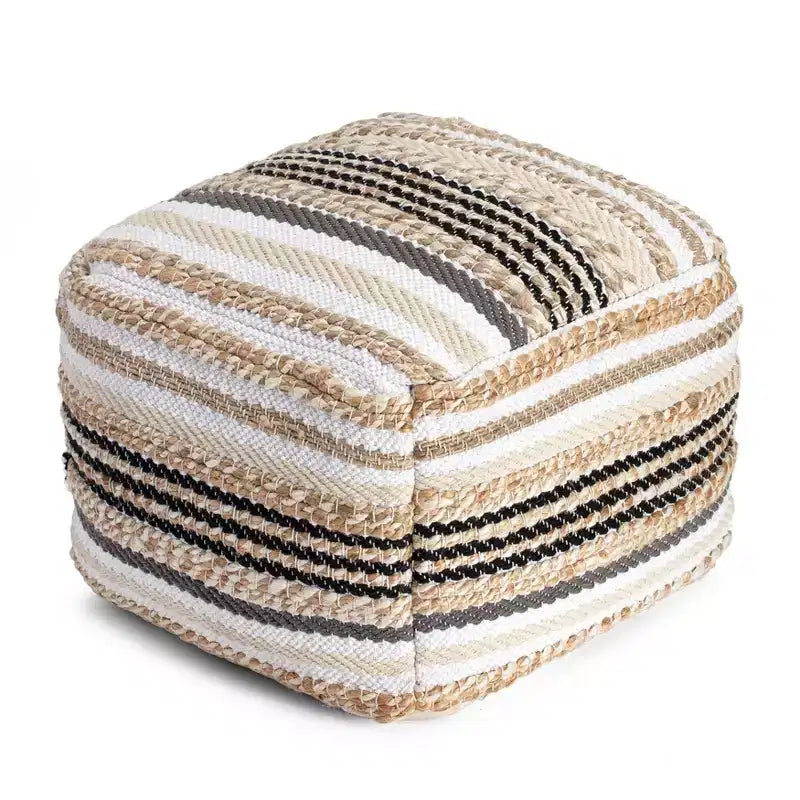 Pouf ottoman carré fait main en jute et polyester avec housse amovible 45,7 cm x 45,7 cm
