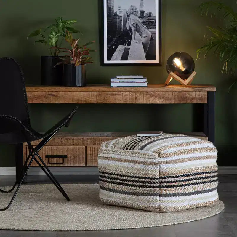 Pouf ottoman carré fait main en jute et polyester avec housse amovible 45,7 cm x 45,7 cm