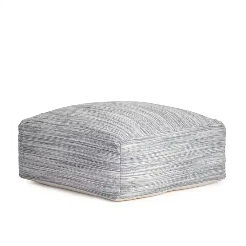 Ottoman rond tricoté en polyester et jute gris, 45 cm de diamètre