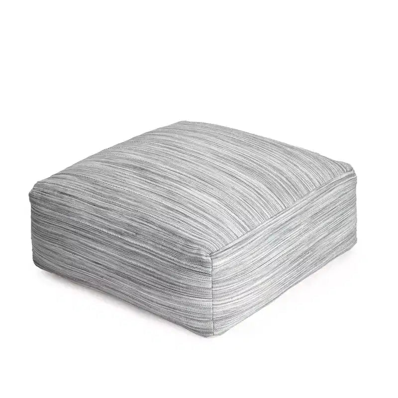 Ottoman rond tricoté en polyester et jute gris, 45 cm de diamètre