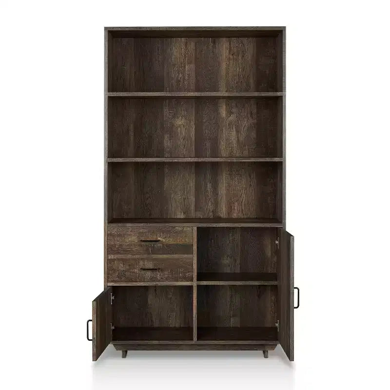 Bibliothèque en panneaux de particules avec armoire 5 étagères et 2 tiroirs H 177,3 cm x L 97 cm