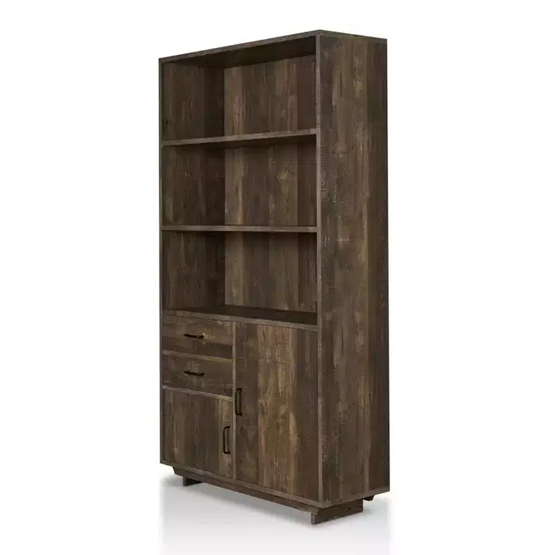 Bibliothèque en panneaux de particules avec armoire 5 étagères et 2 tiroirs H 177,3 cm x L 97 cm