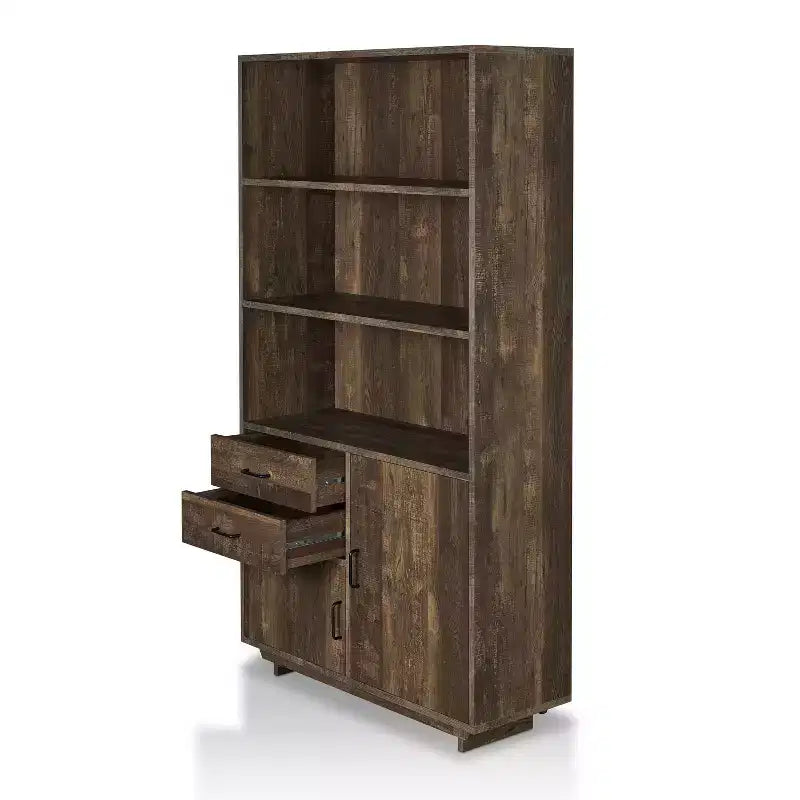 Bibliothèque en panneaux de particules avec armoire 5 étagères et 2 tiroirs H 177,3 cm x L 97 cm