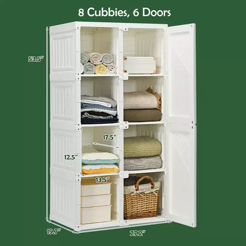 Armoire penderie portable pliable en polypropylène ABS avec 8 compartiments 69 cm (L) x 136 cm (H)