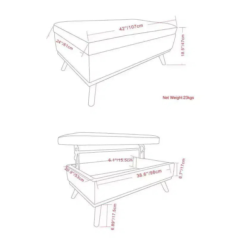 Banc de rangement relevable en similicuir et bois 106,7 cm (L) x 61 cm (P) x 47 cm (H)