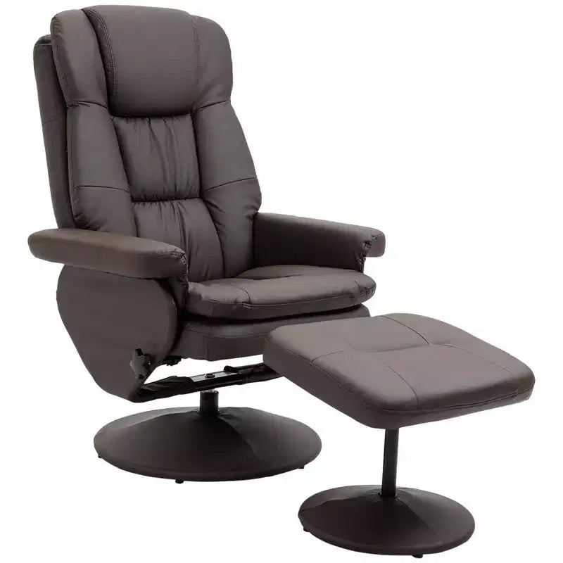 Fauteuil inclinable pivotant en cuir PU avec pouf et base enveloppée