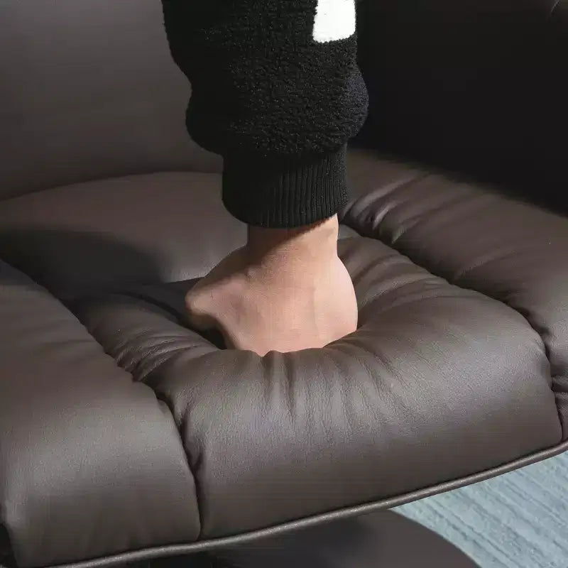 Fauteuil inclinable pivotant en cuir PU avec pouf et base enveloppée