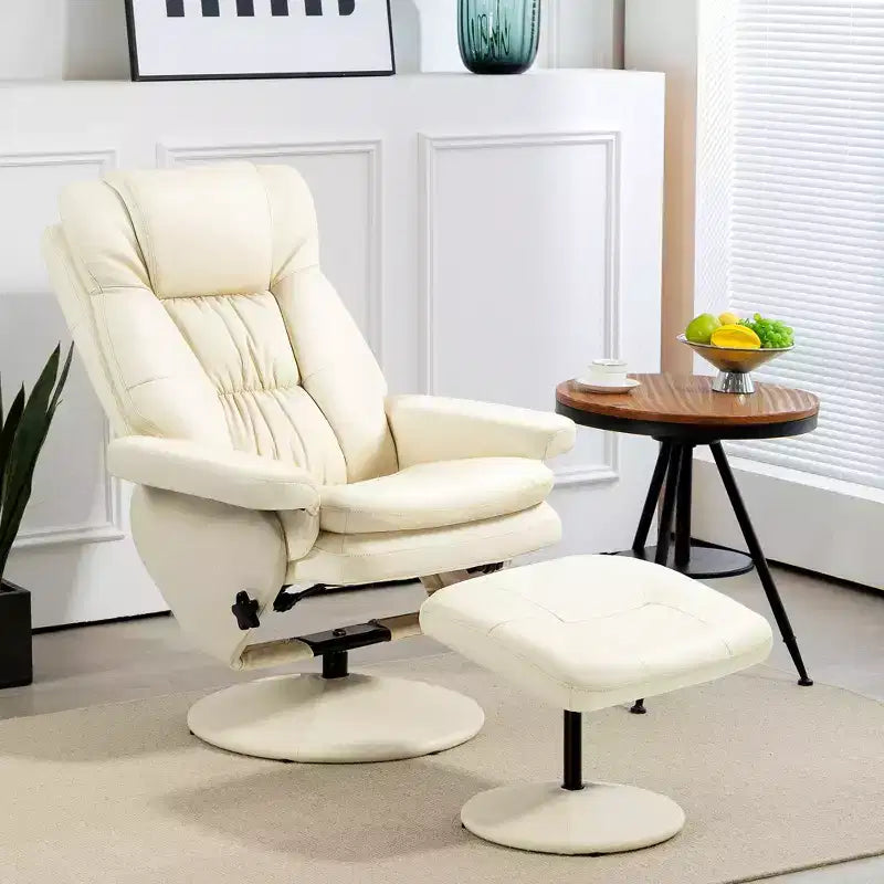Fauteuil inclinable pivotant en cuir PU avec pouf et base enveloppée