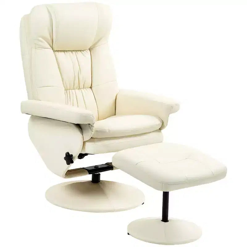 Fauteuil inclinable pivotant en cuir PU avec pouf et base enveloppée