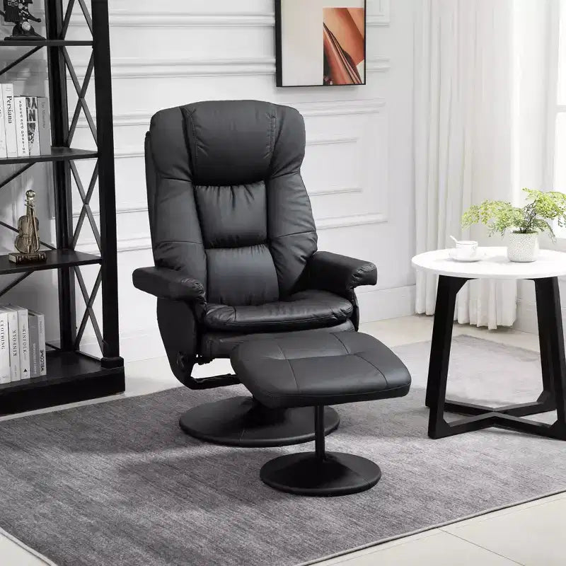 Fauteuil inclinable pivotant en cuir PU avec pouf et base enveloppée
