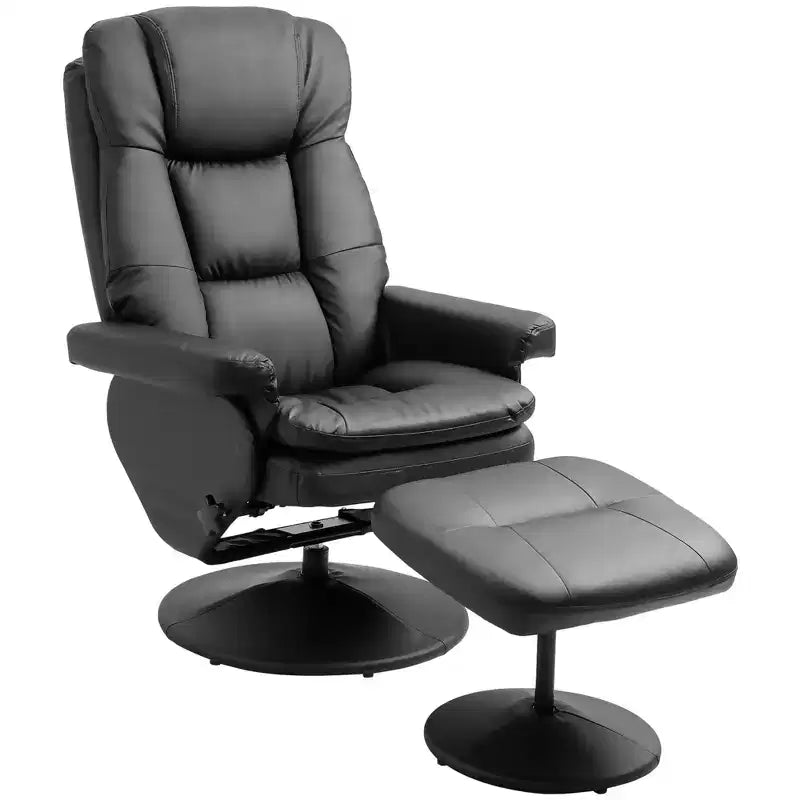 Fauteuil inclinable pivotant en cuir PU avec pouf et base enveloppée