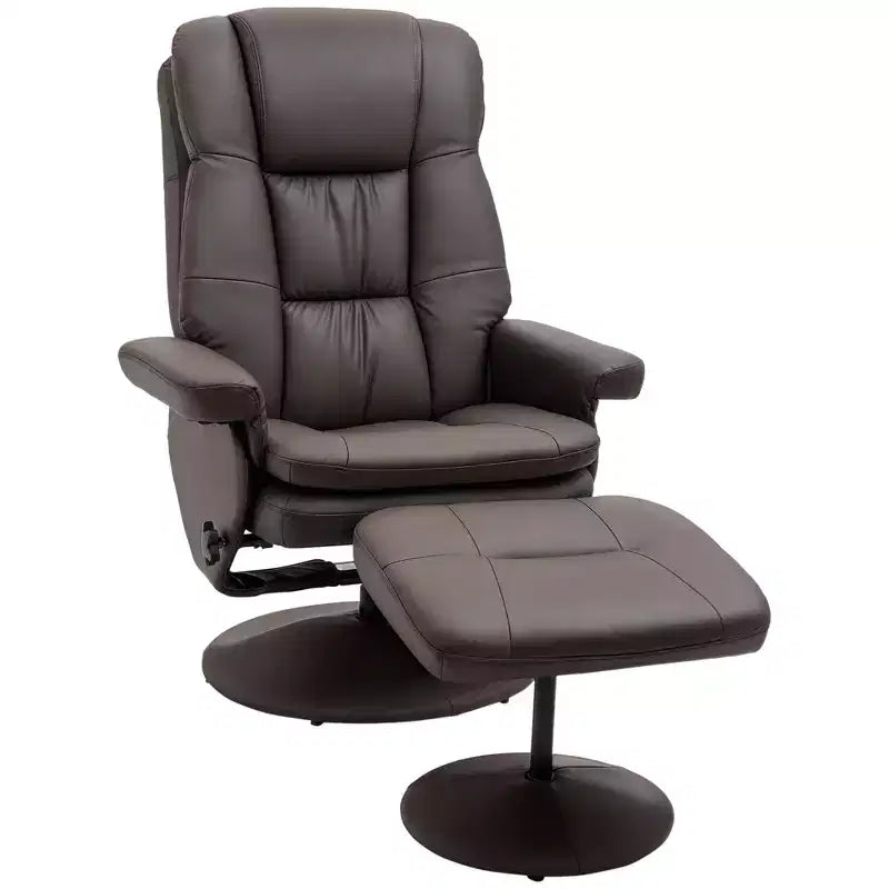 Fauteuil inclinable pivotant en cuir PU avec pouf et base enveloppée