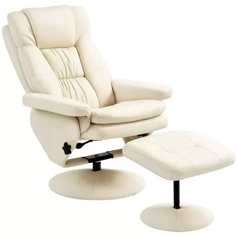 Fauteuil inclinable pivotant en cuir PU avec pouf et base enveloppée
