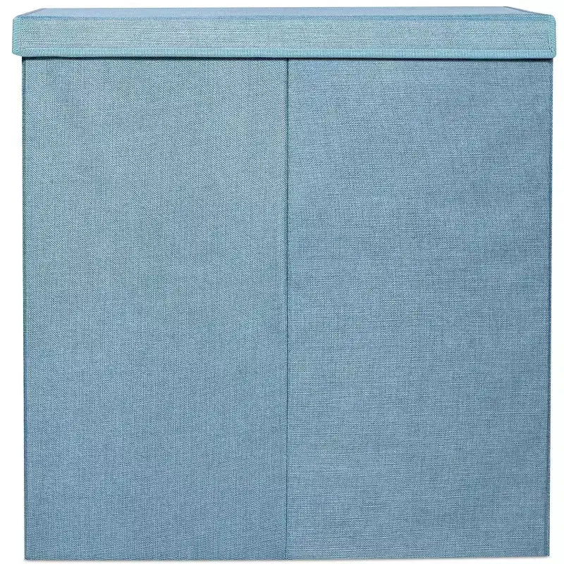 Panier à Linge Double en Lin et Polyester avec Couvercle et Doublures Amovibles