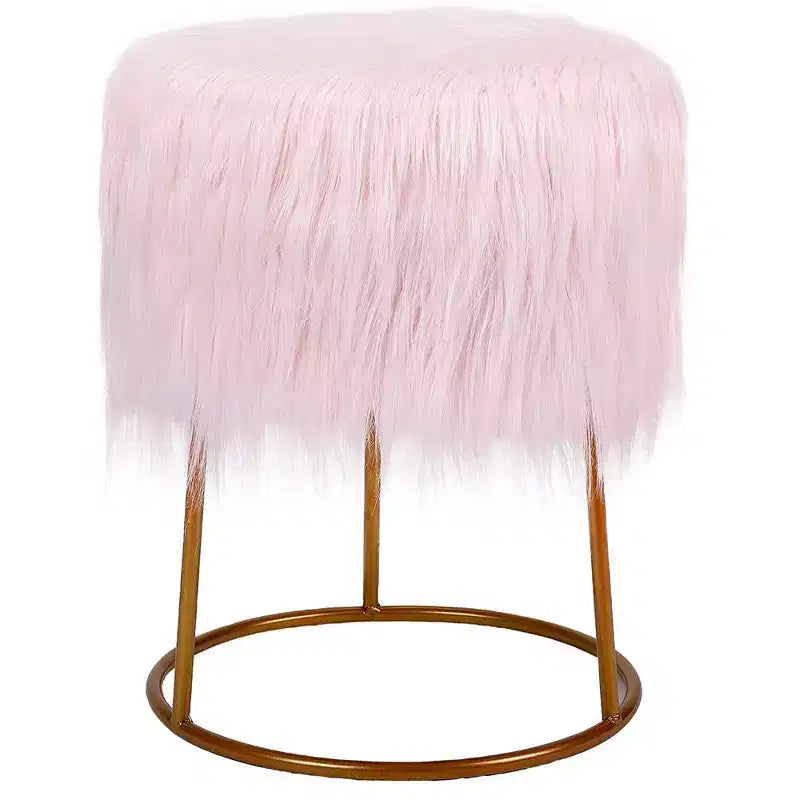 Pouf de rangement rond en fausse fourrure 42 cm (H) x 35,3 cm (P)