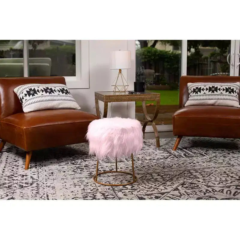Pouf de rangement rond en fausse fourrure 42 cm (H) x 35,3 cm (P)