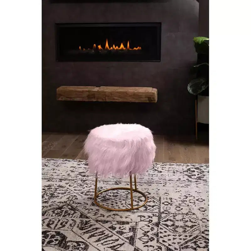 Pouf de rangement rond en fausse fourrure 42 cm (H) x 35,3 cm (P)