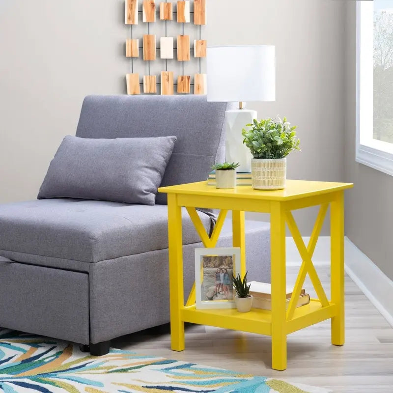 Solid Pine X-Base End Table, Farmhouse Style, 2 Display Surfaces