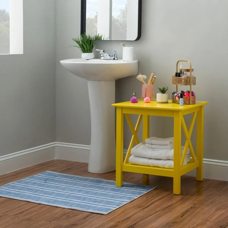 Solid Pine X-Base End Table, Farmhouse Style, 2 Display Surfaces