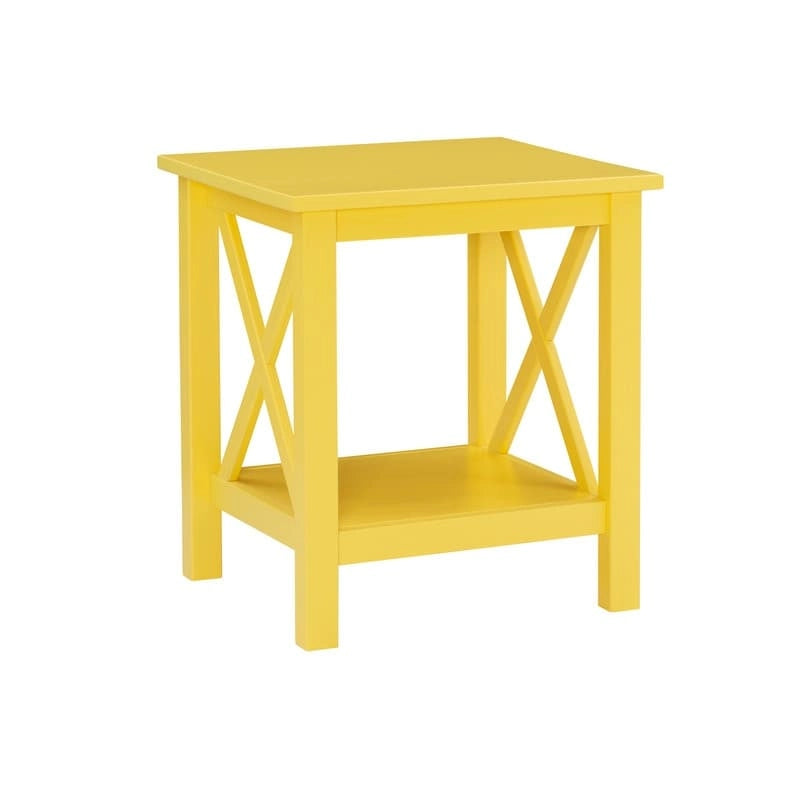 Solid Pine X-Base End Table, Farmhouse Style, 2 Display Surfaces