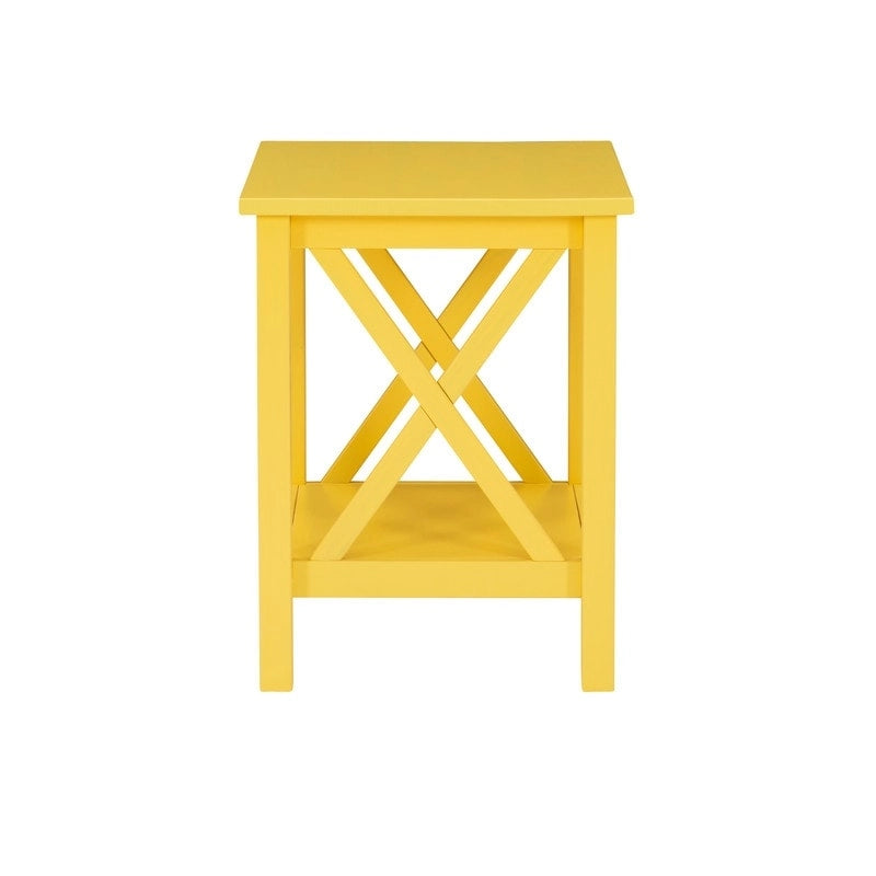 Solid Pine X-Base End Table, Farmhouse Style, 2 Display Surfaces