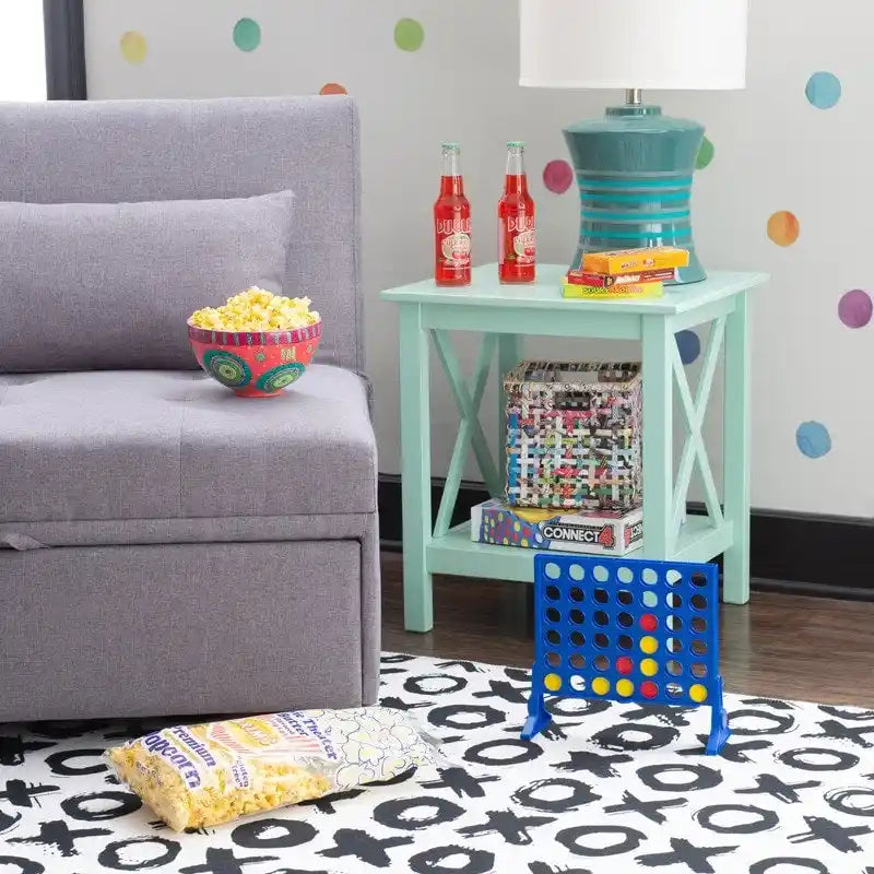 Solid Pine X-Base End Table, Farmhouse Style, 2 Display Surfaces