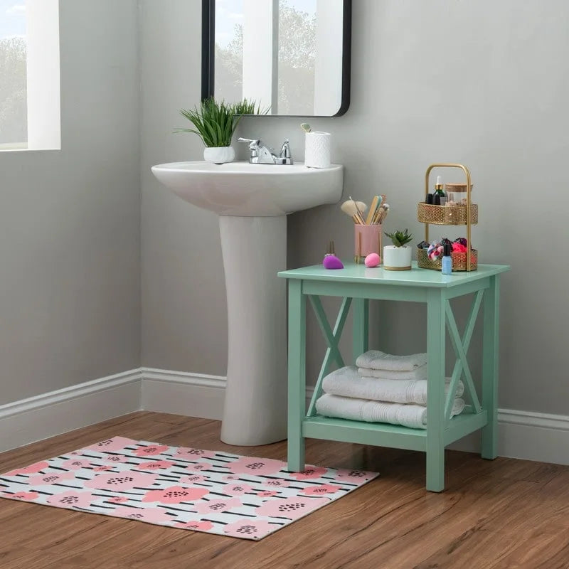 Solid Pine X-Base End Table, Farmhouse Style, 2 Display Surfaces
