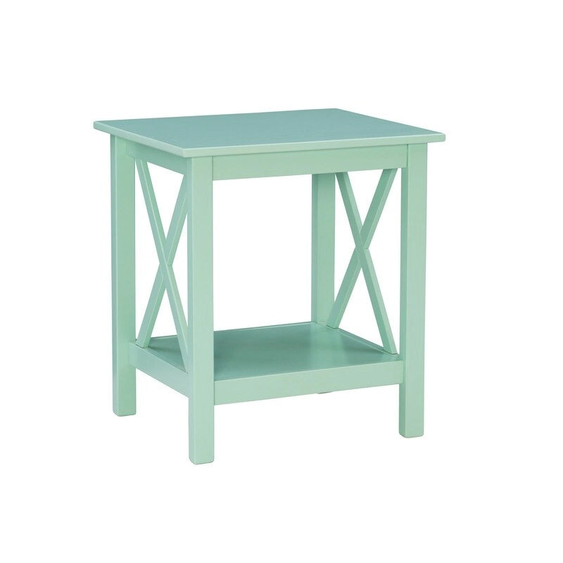 Solid Pine X-Base End Table, Farmhouse Style, 2 Display Surfaces