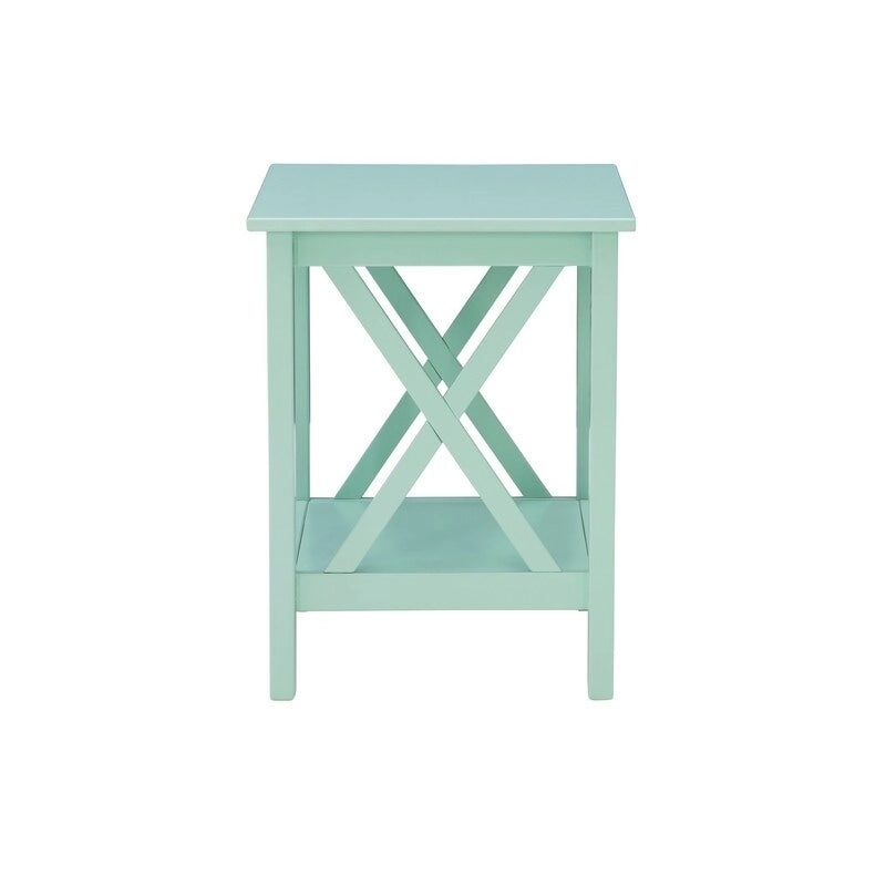 Solid Pine X-Base End Table, Farmhouse Style, 2 Display Surfaces