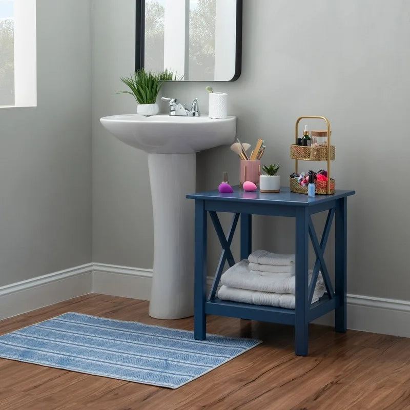Solid Pine X-Base End Table, Farmhouse Style, 2 Display Surfaces