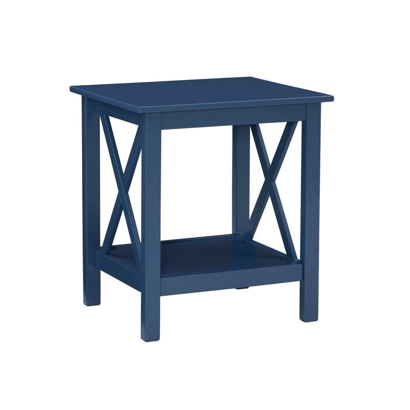 Solid Pine X-Base End Table, Farmhouse Style, 2 Display Surfaces