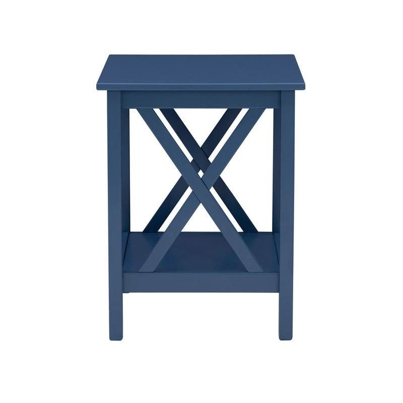 Solid Pine X-Base End Table, Farmhouse Style, 2 Display Surfaces
