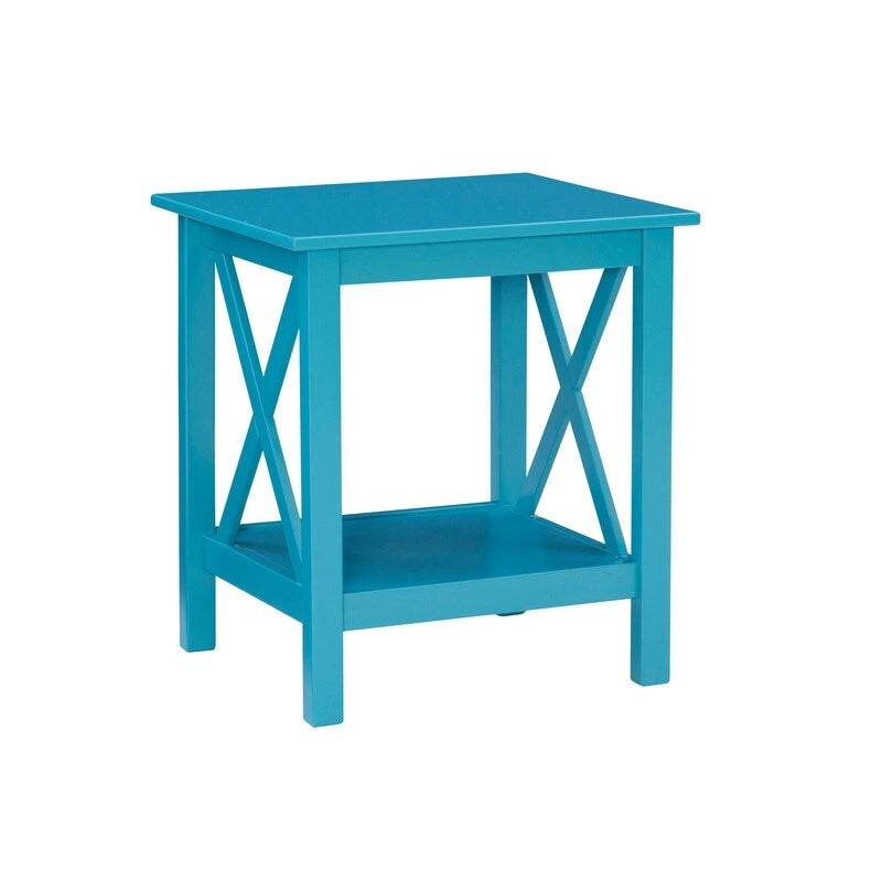Solid Pine X-Base End Table, Farmhouse Style, 2 Display Surfaces