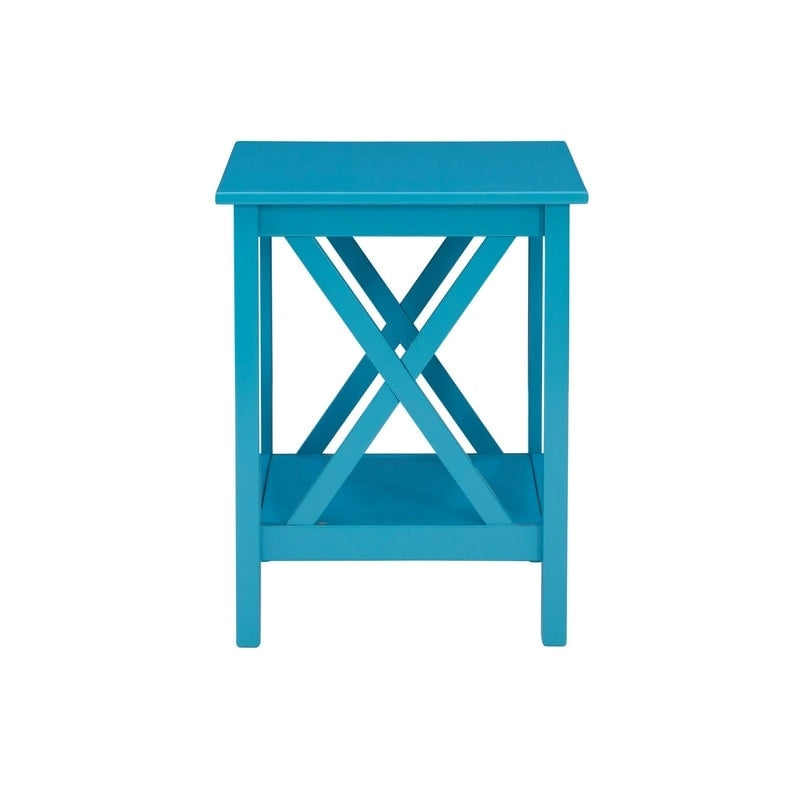Solid Pine X-Base End Table, Farmhouse Style, 2 Display Surfaces
