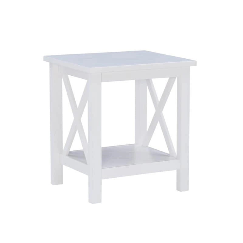 Solid Pine X-Base End Table, Farmhouse Style, 2 Display Surfaces