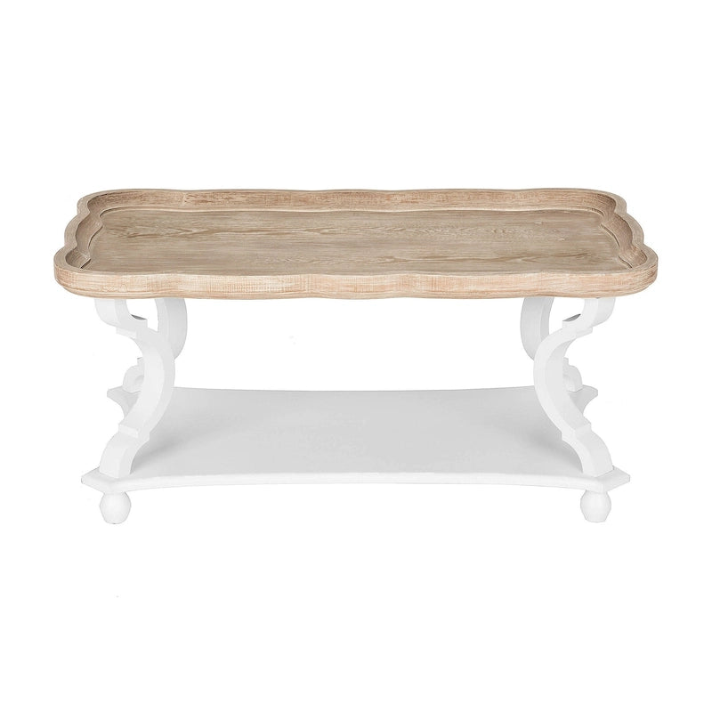 Rustic Farmhouse Coffee Table with Tray Top and Lower Shelf, Distressed Finish